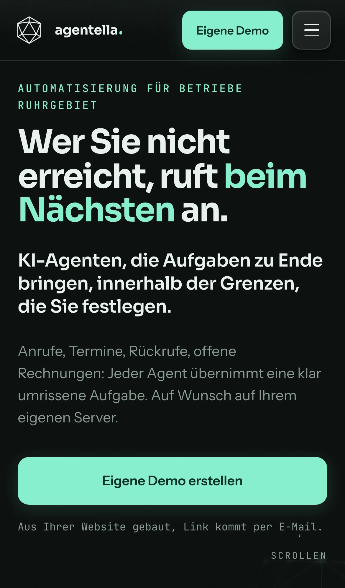 Startseite von agentella.ai auf dem Telefon