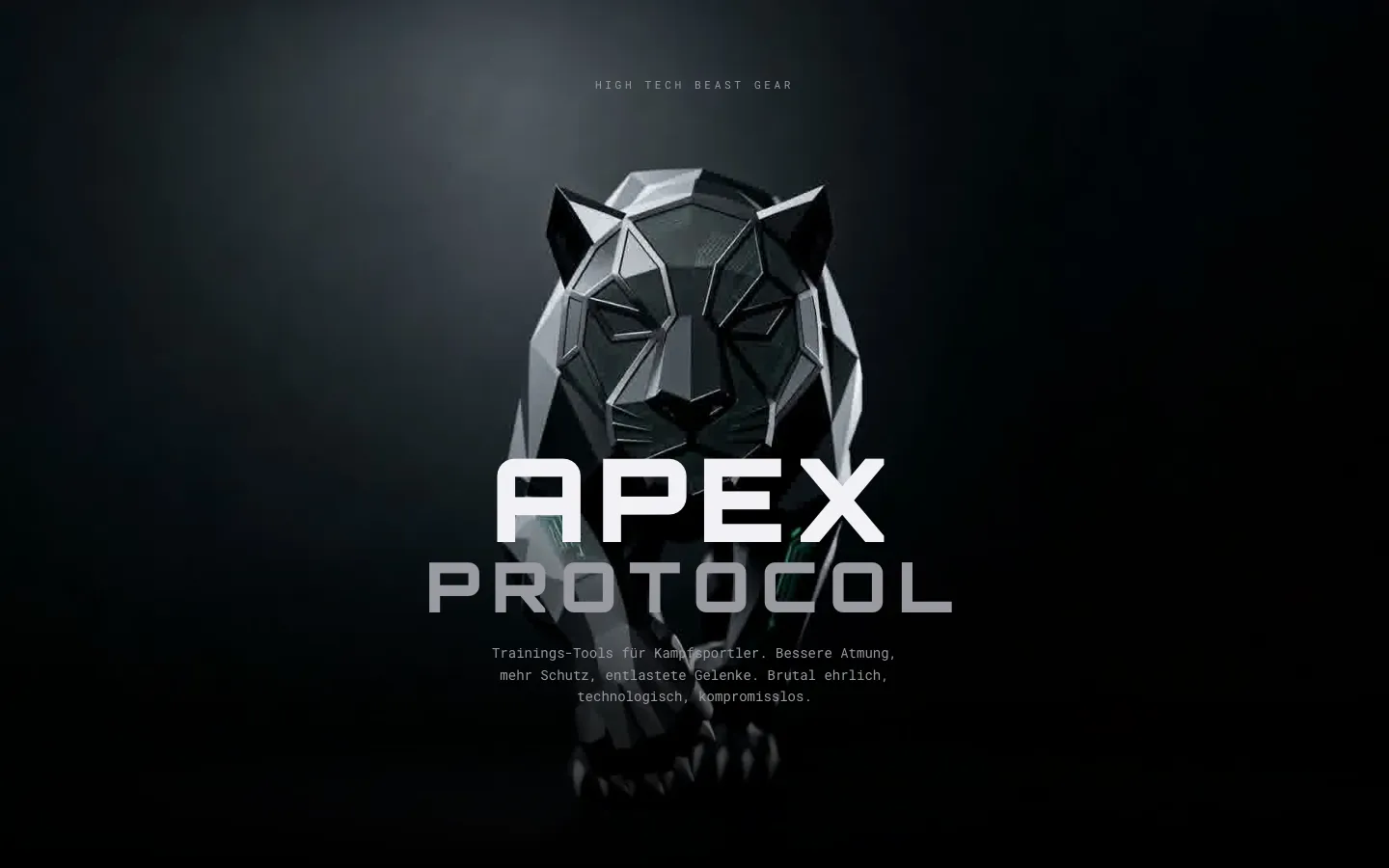 Startseite von Apex Protocol: ein Panther aus Kanten und Flächen, davor der Schriftzug.