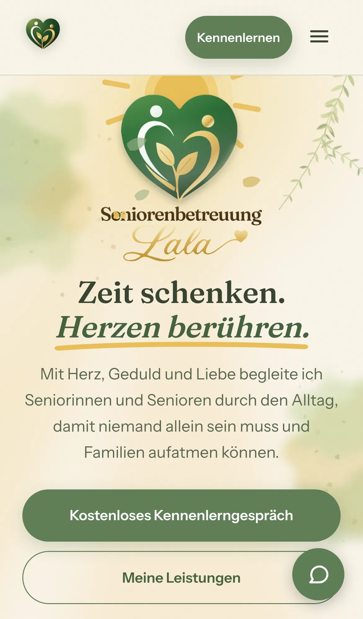 Startseite der Seniorenbetreuung Lala auf dem Telefon